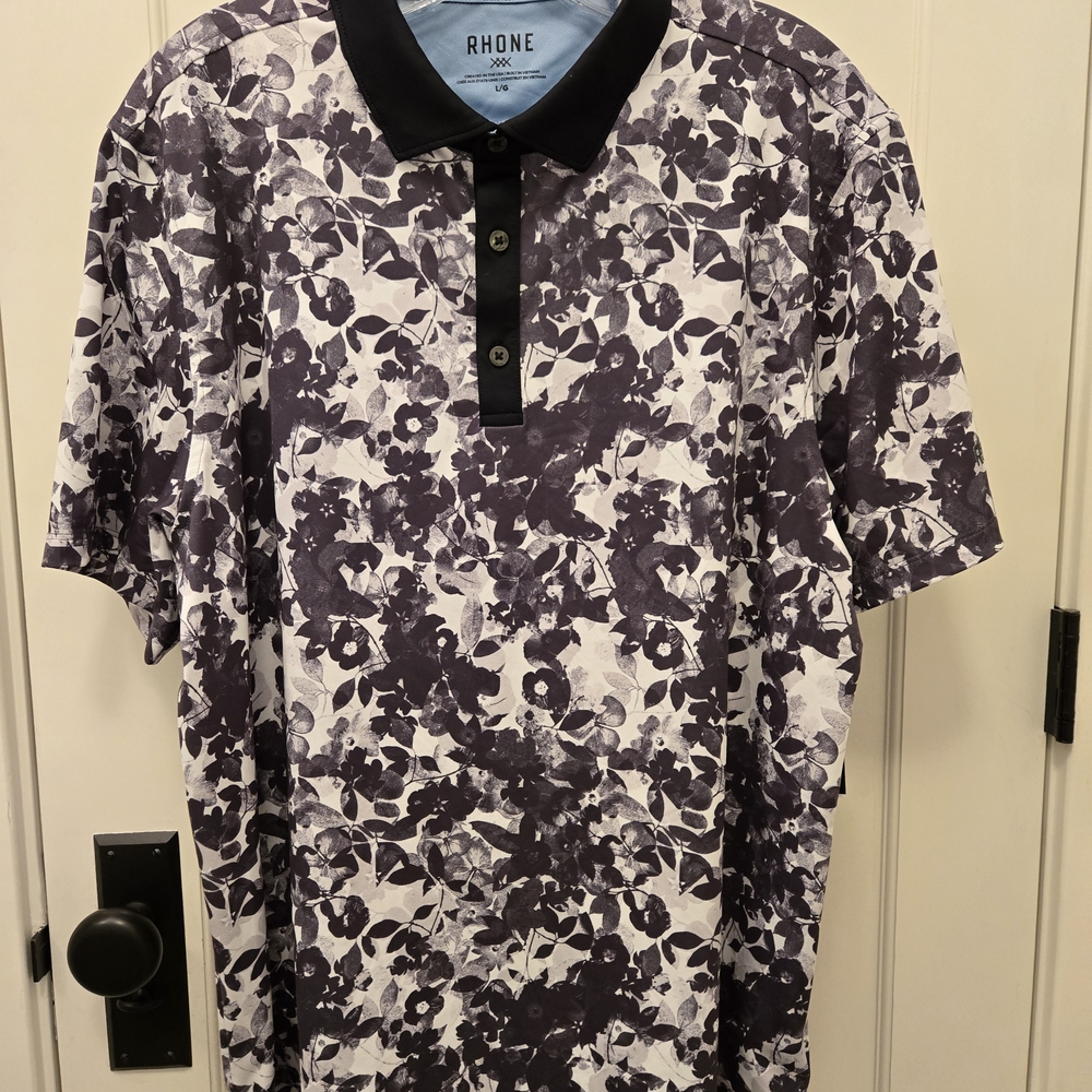 NWT Rhone Men's Black and White Floral Golf Sport Polo